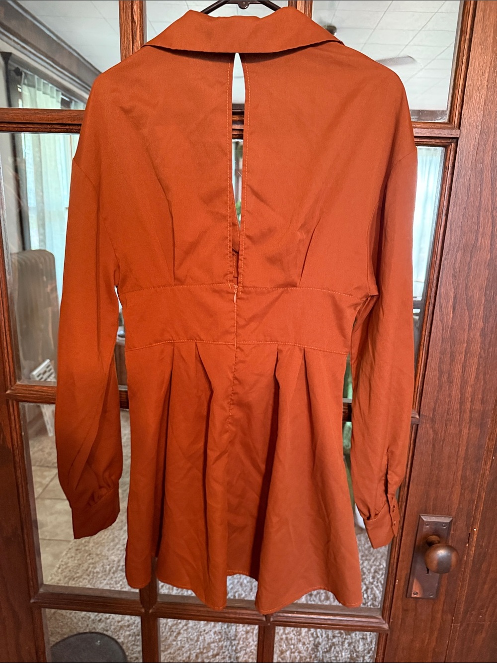 Terracotta Rust Lace Up Corset Mini Dress Long Sleeve Open Back Women Large - Picture 6 of 6